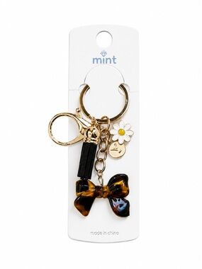 NWT Tortoiseshell Bow Keychain Gold Tone Daisy Tassel Bag Charm